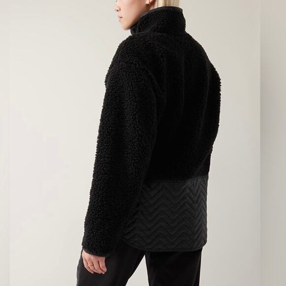 NEW XS Athleta Cozy Sherpa Fleece Snap Front Pullover Quilted Black Sweatshirt - Picture 4 of 9